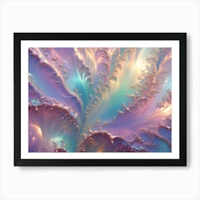 Abstract Image Of Swirling, Iridescent Waves In A Blend Of Pink, Blue, And Gold Hues Art Print