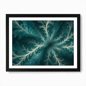 An Abstract Design With Swirling, White Tendrils On A Teal Background 2 Art Print