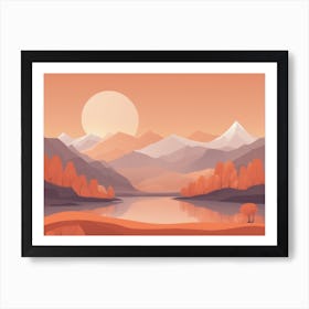 Misty mountains horizontal background in orange tone 4 Art Print