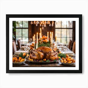 A Sumptuous Thanksgiving Banquet Showcasing A Centerpiece Of Succulent Fresh Roasted Turkey Surrou (4) Art Print