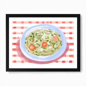 A Plate Of Pesto Pasta, Top View Food Illustration, Landscape 4 Art Print