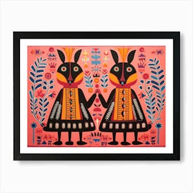 Rabbit 2 Folk Style Animal Illustration Art Print