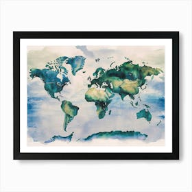 World Map Watercolor Painting Art Print