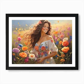 Girl In A Field Of Flowers Art Print