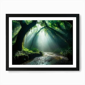 A Winding Path Carved Through An Ancient Forest Lush Greens Enveloping The Trail A Solitary Tree W (6) Art Print