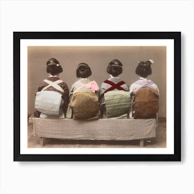 Four Japanese Women Seated On A Bench Art Print