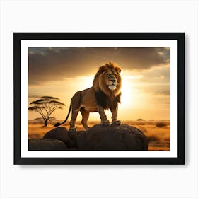 Lion In The Savannah Paintings Art Print Art Print