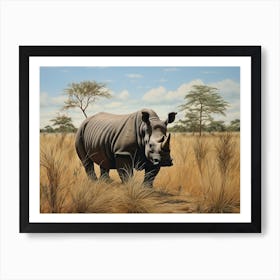 Black Rhinoceros Grazing In The African Savannah Realism 4 Art Print