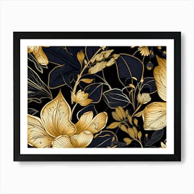 Gold and Blue Foliage 2 Art Print