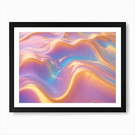 Abstract Image Of A Wavy, Iridescent Surface With Flowing Colors Of Pink, Purple, Orange, And Blue, Creating A Dynamic And Fluid Effect Art Print