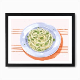 A Plate Of Pesto Pasta, Top View Food Illustration, Landscape 2 Art Print