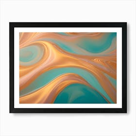 Abstract Image Of Swirling, Fluid Shapes In Shades Of Gold And Teal, Creating A Dynamic And Flowing Effect Art Print