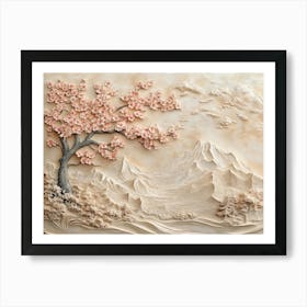 Beautiful Sakura Tree and Mountain 3d 6 Art Print