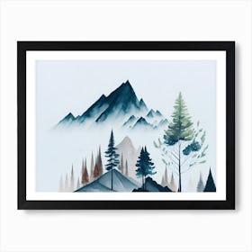 Mountain And Forest In Minimalist Watercolor Horizontal Composition 359 Art Print