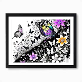 Butterfly And Flowers 2 Art Print