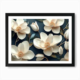 Abstract Background Of 3d Magnolia Flowers 2 Affiche