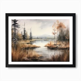 A Painting Of A Lake In Autumn 55 Art Print