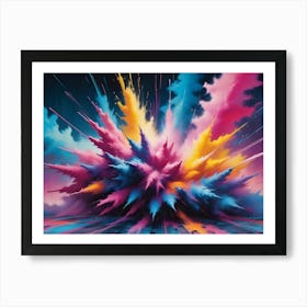 An Explosion Of Colorful Powder Paint, Creating A Vibrant And Chaotic Cloud Of Blue, Pink, Yellow And Orange Hues Art Print