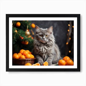 Cat With Oranges Art Print