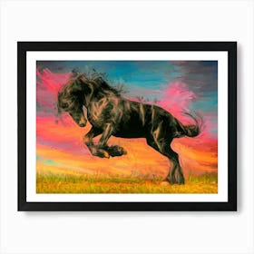 Black Horse At Sunset Art Print