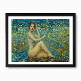 Nude Sitting Woman On The Beach Art Print
