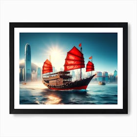 Red Boat In Hong Kong Art Print