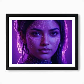 A Woman S Face With Glowing Lines, Creating A Futuristic And Ethereal Look Art Print