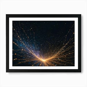 Abstract, Digital Illustration Of Glowing, Golden Lines Emanating From A Central Point In A Dark, Starry Space Art Print