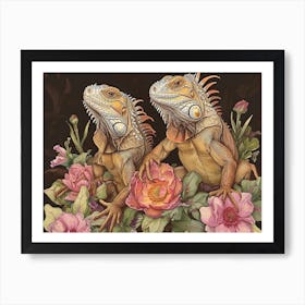 Floral Animal Illustration Iguana 2 Art Print