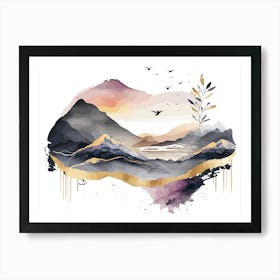 Mountain Landscape Minimal Watercolor Art Print