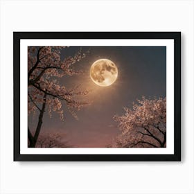 Full Moon Over Cherry Blossoms 1 Art Print