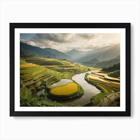 A Realistic Landscape of Terraced Rice Fields Art Print