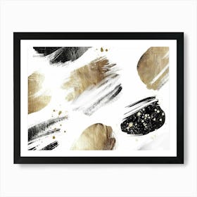 Gold And Black Brushstrokes 10 Art Print