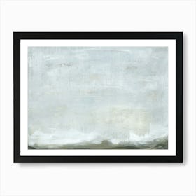 Expanse - Unique Neutral Abstract Landscape Painting Wall Art - Trendy Blue Green Gray Sky Land Art Print