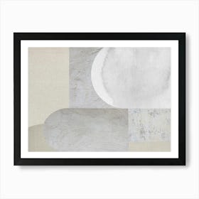 Beige and White Geometric Shapes Abstract Mid-Century Modern Art Print