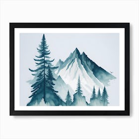 Mountain And Forest In Minimalist Watercolor Horizontal Composition 375 Art Print