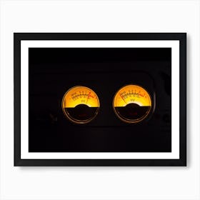 Analog Vu Meters Glowing On Black Background Art Print