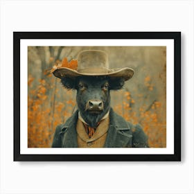 Absurd Bestiary: From Minimalism to Political Satire. Cow In Hat 1 Art Print