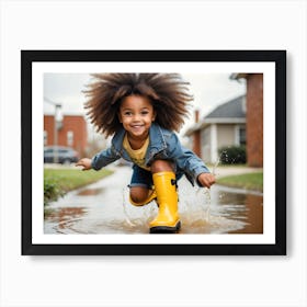 Little Girl Playing In Puddle Art Print