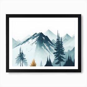 Mountain And Forest In Minimalist Watercolor Horizontal Composition 101 Art Print