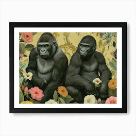 Floral Animal Illustration Gorilla 2 Art Print