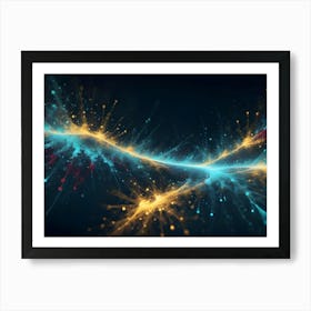 Abstract Image Of A Glowing, Golden Wave With Blue And Red Accents Art Print