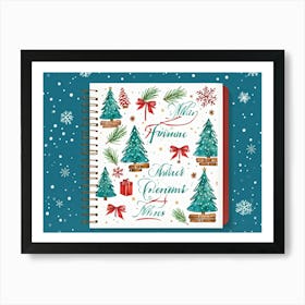 Illustration Of A Journal Open To A Christmas Themed Page Capturing A Nostalgic Winter Holiday Fille Art Print