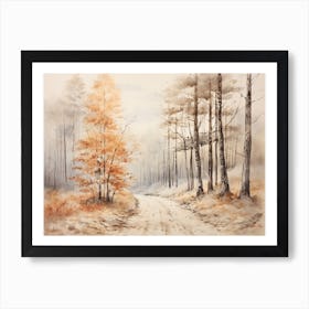A Painting Of Country Road Through Woods In Autumn 52 Art Print