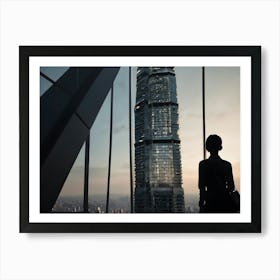 Woman Looking At Skyscraper Art Print