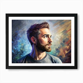 Portrait Of A Man With A Beard Looking To The Side Art Print