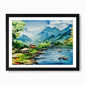 A Day By The Azure Lake  Art Print