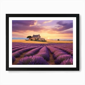 Lavender Field At Sunset Paintings Art Print Art Print