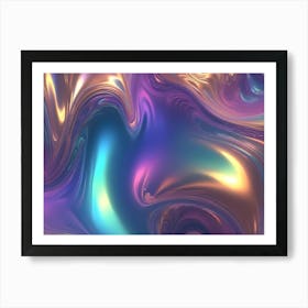 Abstract Swirling Liquid Pattern With Iridescent Colors In Blue, Pink, And Orange Hues Art Print