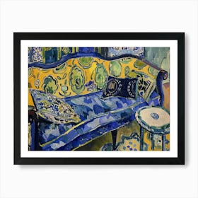 Blue And Yellow Sofa. Henry Matisse Style Interior Painting Art Print